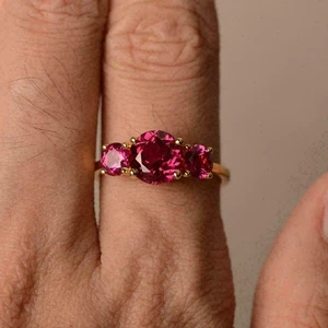 3.00 Ct Round Cut Natural Ruby & Diamond Engagement 14K Ring Yellow Gold Size 9 - Picture 1 of 7