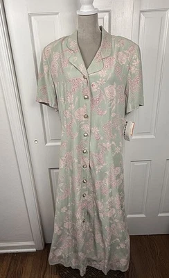 Vintage Leslie Fay Womens Full Button Maxi Dress 18 Green Floral Cottagecore - Image 1 of 4