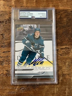 Macklin Celebrini IP Signed UD Jumbo Young Guns Card PSA DNA Slab Sharks Auto - Image 1 of 4