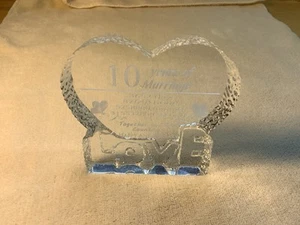 Years of Marriage Gift Wedding Anniversary Heart Crystal Paperweight 10 Yrs - Picture 1 of 8