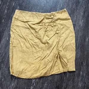 Falda midi Reformation amarilla mezcla lino botón delantero talla 6 - Imagen 1 de 5