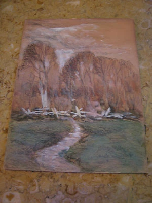 Antiguo de colección de principios del siglo XX. Dibujo de paisaje y sendero a carbón E A Trego Foto 1 de 4