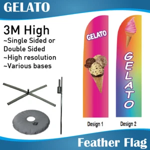 3m Outdoor GELATO Flag Banner Feather Flag Various Base Options - Picture 1 of 10