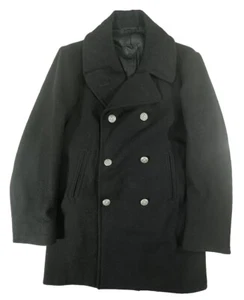Vintage US Navy Pea Coat Size 38L Wool Military Enlisted Overcoat Black 6 Button - Picture 1 of 7