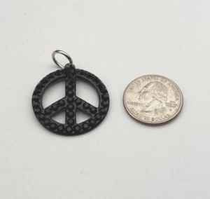 Coach Pave Peace Sign Black Swarovski Crystals Necklace Pendant Valentines Gift - Picture 1 of 3