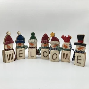 Decoración de Navidad Muñecos de Nieve Hecho a Mano Pintado Bloque de Madera BIENVENIDO Arte Popular Rústico - Imagen 1 de 12