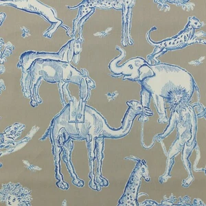 DURALEE LANGDON AZURE BLUE GRAY ELEPHANT CAMEL EXCLUSIVE FABRIC BY YARD 54"W - Picture 1 of 9