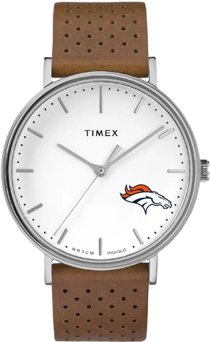 Womens Timex Denver Broncos Watch Bright Whites Leather Cover