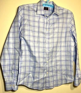 Untuckit Dress Shirt Men XL Lt Blue White Plaid Slim Fit Button Up - Picture 1 of 13