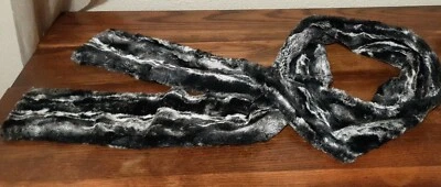 Black & White Faux Fur Both Sides Scarf - Animal Print - 72" x 4.75" -Very Soft! - Image 1 of 4