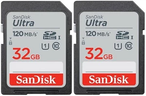 2 x SanDisk 32GB Ultra Class 10 120MB/s C10 SD SDHC SDSDUN4-032G Camera Card Lot - Picture 1 of 3