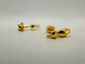 18k Gold Plated Cat Earrings - Picture 1 of 4