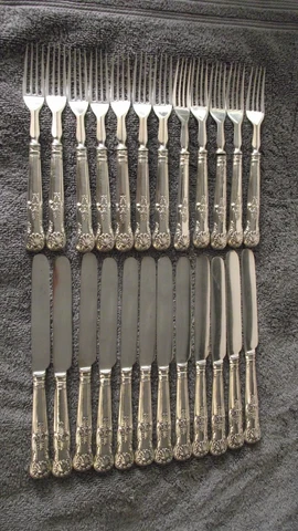 Antique Sterling Silver Aaron Hadfield Georgian Kings set 24 flatware Cover