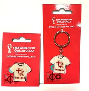 FIFA WORLD CUP 2022 QATAR 1.5" ENGLAND JERSEY PIN & 3" KEYCHAIN FREE SHIPPING - Picture 1 of 2