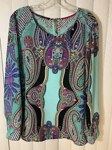 Twenty womens tops, Size Large, Multicolored Teal sheer, Long Sleeve, - Picture 1 of 10