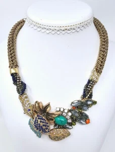 Stella & Dot Snake Rhinestone Beaded Goldtone Statement Necklace - Picture 1 of 4