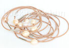 wholesale 8" 10 piece 11mm pink FW pearls khaki leather bracelet j10728
