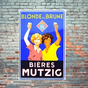 Plaque émaillée BIERES MUTZIG blonde ou brune enamel sign emailschild - Photo 1/6