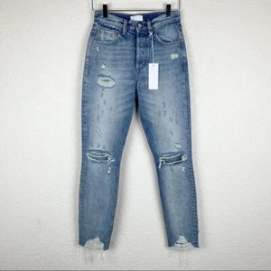 Jeans Free People Boyish Billy vita alta bottoni mosca gamba slim blu nuovi con etichette 24 $168 - Foto 1 di 12