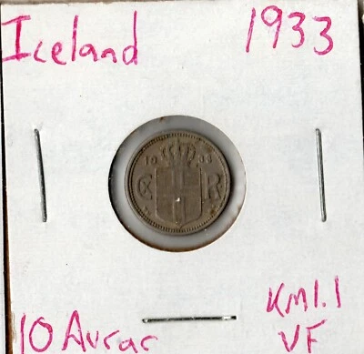 Coin Iceland (Danish) 10 Aurar 1933 KM1.1 - Image 1 of 2