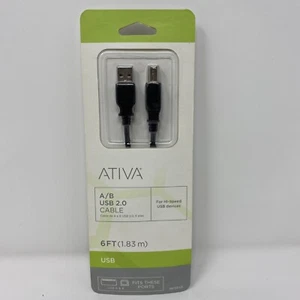 ATIVA USB A / B 2.0 Printer Cable 6ft Black NEW - Picture 1 of 6