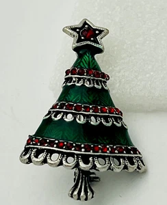 High Quality New Silver Tone Enamel Crystal Tree Christmas Pin/Brooch - Picture 1 of 2