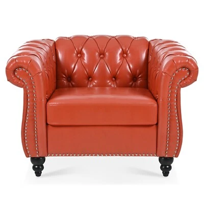 Sofá acolchado Chesterfield de 3 plazas de cuero sintético para sala de estar oficina Foto 1 de 4