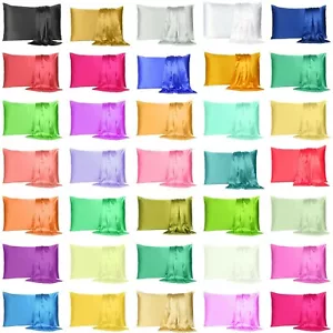 Satin Silk Pillowcase Pillow Case Cover King Queen Standard Cushion Cover New - Picture 1 of 251