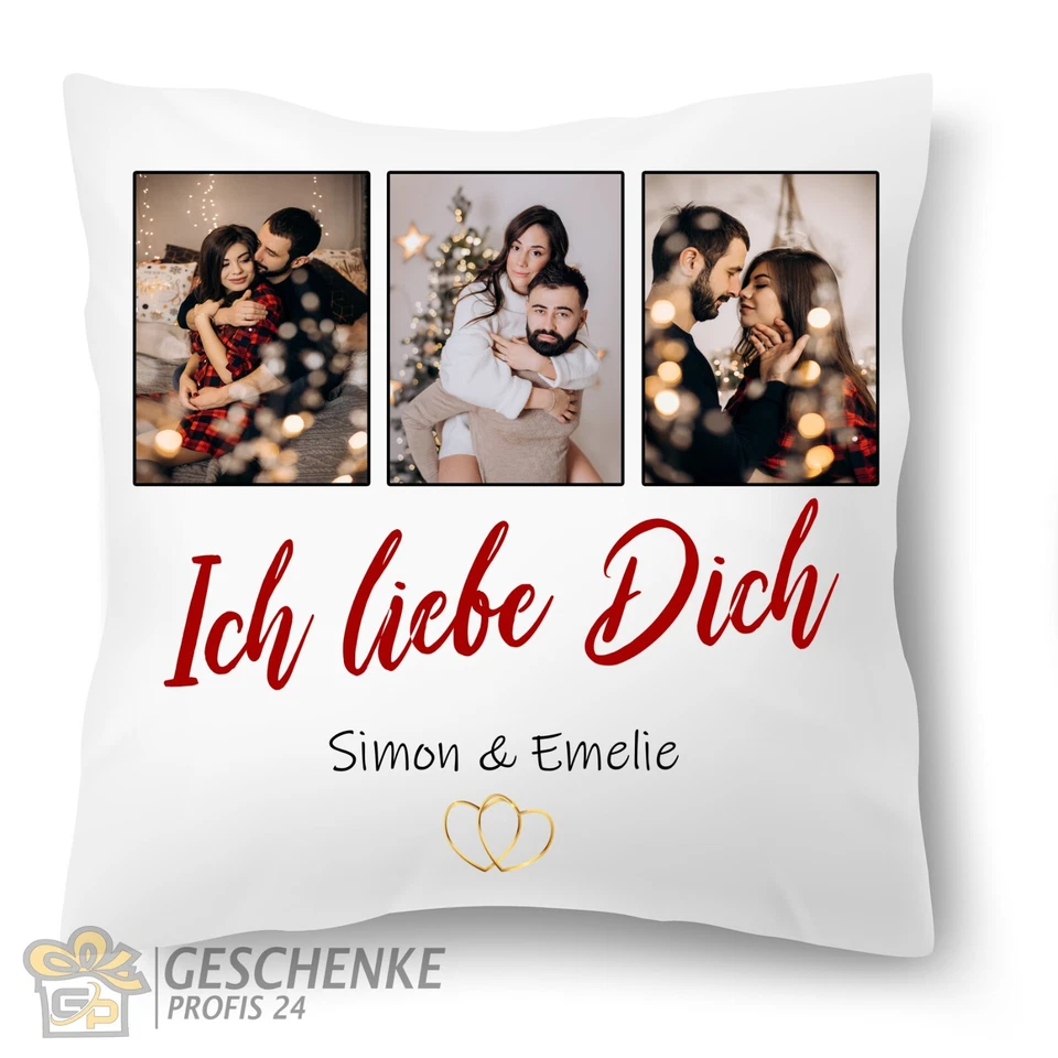 Ich liebe Dich Kissen bedruckt Valentinstag, Pinguine, Dekokissen mit Füllung - Bild 1 von 4