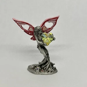 Vintage GALLO Pewter Fairy Figurine Heart Pink Painted Wings Mini Miniature - Picture 1 of 10