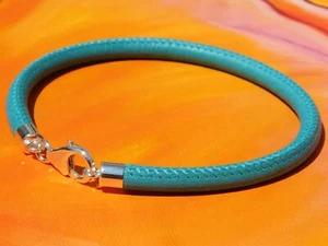 Ladies 5mm Turquoise nappa leather & sterling silver bracelet by Lyme Bay Art - Picture 1 of 3