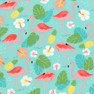 Fabric Flamingo in Paradise on Turquoise KAUFMAN  Cotton 1/4 yard 17995-81Turq - Picture 1 of 1