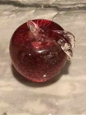 Ruby Red Glass Apple Paper Weight Signed Vintage - Image 1 of 4