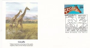 GIRAFFE  NATIONAL WILDLIFE FEDERATION  1992 FLEETWOOD CACHET FDC UNADDR - Picture 1 of 1