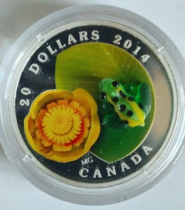 Canada 2014 Leopard Frog & Water Lily $20 Murano Glass 1 oz. fine silver - Picture 1 of 15