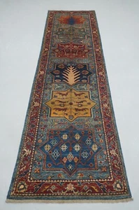 3 x 10 ft Blue Bakhtiari Oriental Afghan Hand knotted Transitional Runner Rug - Picture 1 of 14