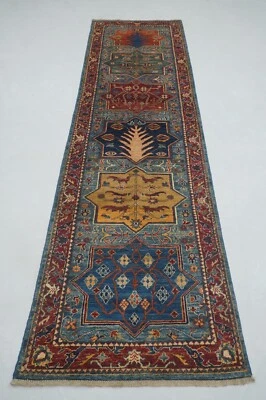 3 x 10 ft Blue Bakhtiari Oriental Afghan Hand knotted Transitional Runner Rug - Image 1 of 4