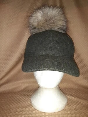 Nine West, Women's Winter Cap w/Visor, Faux Fur Pompom, Olive Green, One Size - Image 1 of 4