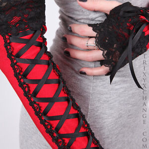 Long Corset Gloves Black Red Lace Up Arm Warmers Gothic Wedding Bridal Sleeves