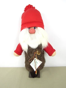 Sweden Lapland Red Santa Claus Doll w/ Real Reindeer Fur TOMTE Doll Handmade - Picture 1 of 6