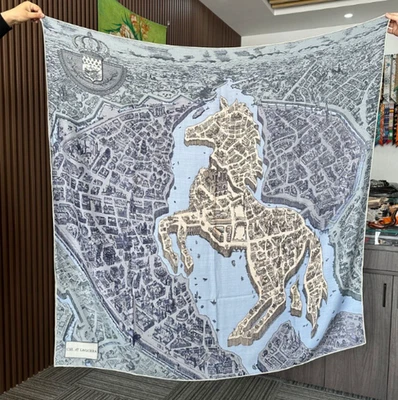 60% Cashmere 40% Silk Bandana Scarf Shawl Neckerchief 53'' horse Print Wrap new - Image 1 of 4