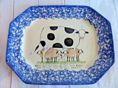 Plato octágono Molly Dallas Pottery Spatterware vaca y amigos pollos ovejas Foto 1 de 4