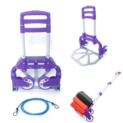 Aluminium Folding Push Cart Portable Travel Shopping Trolley Luggage Purple - Image 1 of 4