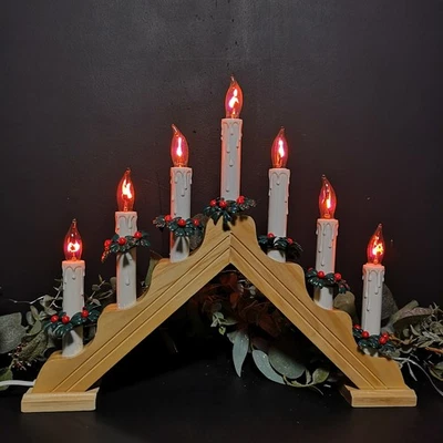 SAMUEL ALEXANDER 40cm Premier Christmas Flickering Candlebridge in Light Wood Finish Mains Op