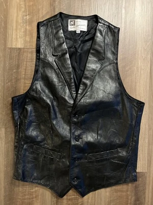 Chaleco de cuero Scully para hombre 40L cuero negro botón occidental forrado frontal elegante Foto 1 de 4