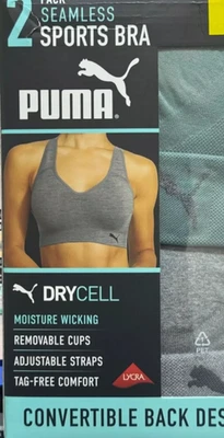 PUMA 2 Pack Seamless Sports Bra, Green/Gray,  XL - Image 1 of 2
