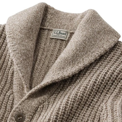 Cardigã suéter masculino LL Bean XXL bege clássico pano cordeiros lã xale colarinho - Imagem 1 de 4
