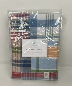 1-Pottery Barn Kids Madras Plaid Patchwork Blackout Drapery Panel 44" x 63" - Picture 1 of 10
