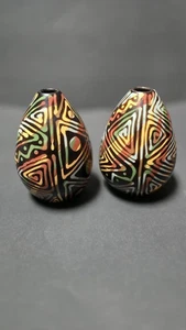 Jose Marcelo Chulucanas Peru Keramik Vasen Paar Abstrakt Geometrisch Bunt - Bild 1 von 7