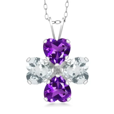 Piedra preciosa de plata de ley 925 amatista y aguamarina 4 en forma de corazón febrero Foto 1 de 4